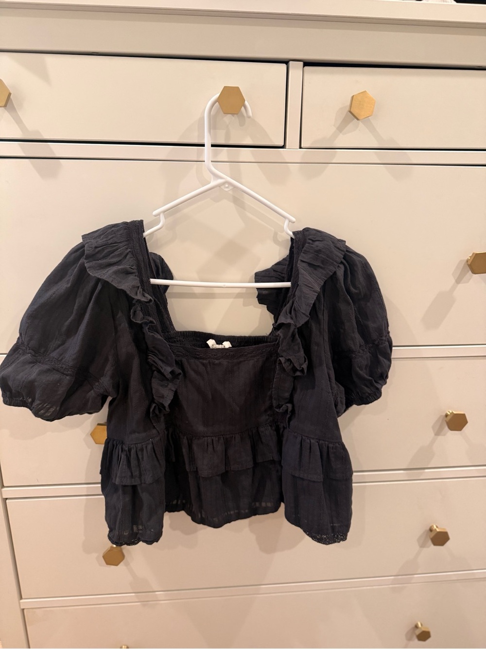 American Eagle Outfitters Black Ruffle Peasant Blouse